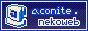 anemone!! a dark-blue button with flashing text reading 'aconite nekoweb'. theres a small computer on the left.